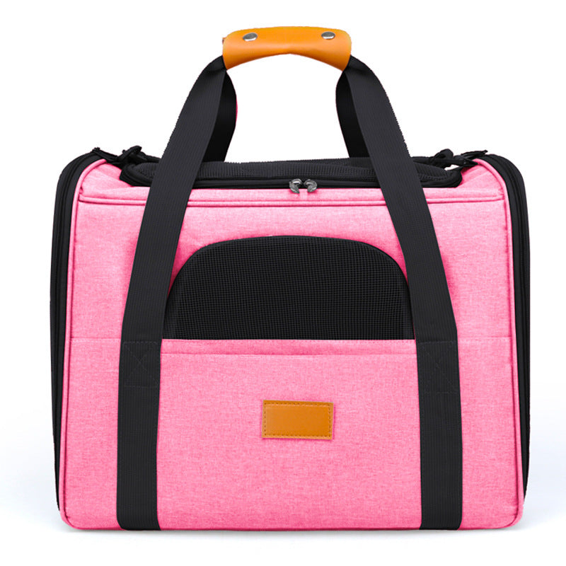 Foldable Soft-Sided Pet Carrier for Travel - Fits Cats & Small Dogs Under 6kg, with Removable Plush Bed & Shoulder Strap pink