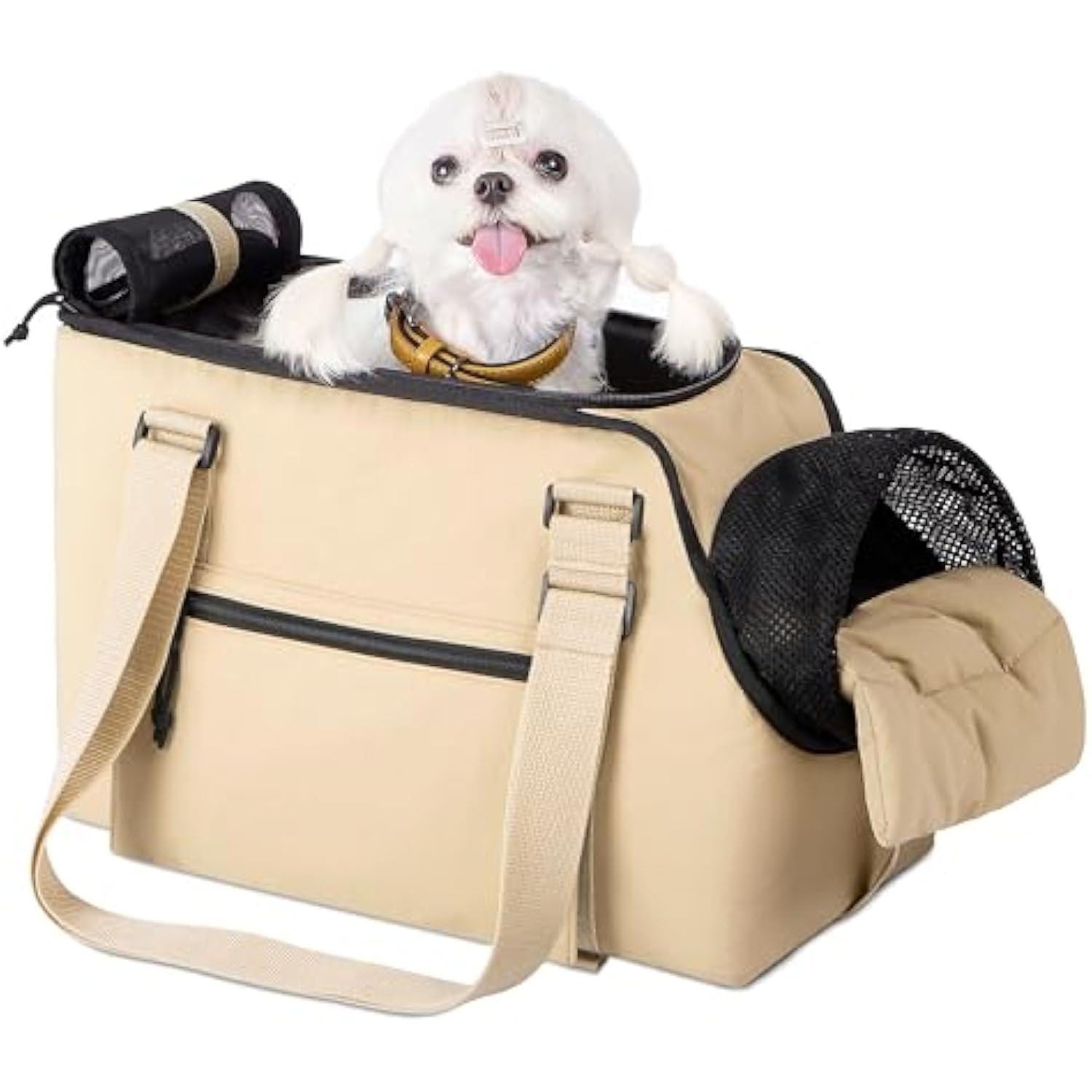 Versatile Pet Carrier Tote Bag for Small Dogs & Cats - Waterproof, Car Seat Function & Adjustable Safety Exit Khaki