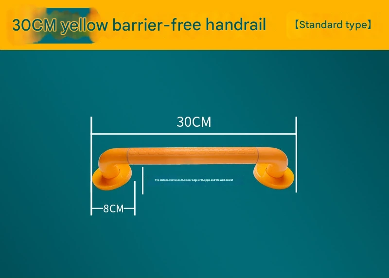 2pc Heavy-Duty Anti-Slip Safety Grab Bar with Luminous Rings - Stainless Steel Core Bathroom Handrail yellow 30cm