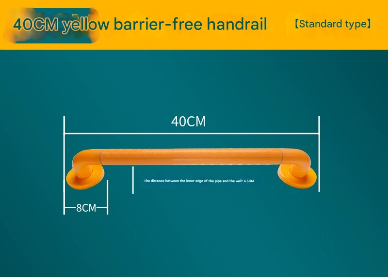 2pc Heavy-Duty Anti-Slip Safety Grab Bar with Luminous Rings - Stainless Steel Core Bathroom Handrail yellow 40cm