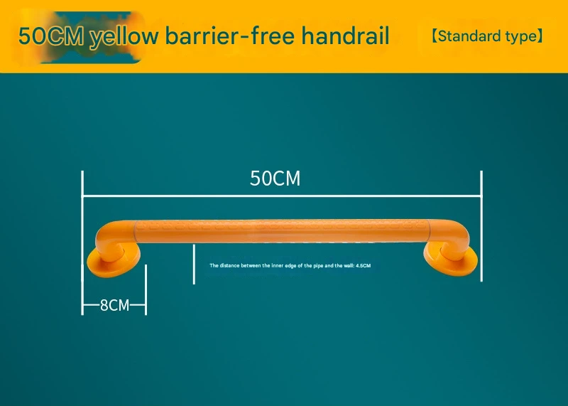2pc Heavy-Duty Anti-Slip Safety Grab Bar with Luminous Rings - Stainless Steel Core Bathroom Handrail yellow 50cm