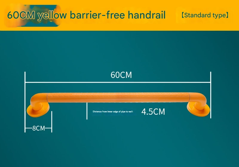 2pc Heavy-Duty Anti-Slip Safety Grab Bar with Luminous Rings - Stainless Steel Core Bathroom Handrail yellow 60cm