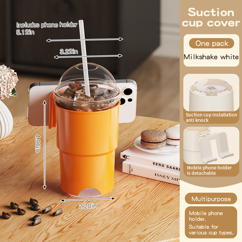Multi-Purpose Anti-Spill Cup Holder with Suction Base & Detachable Phone Stand orange