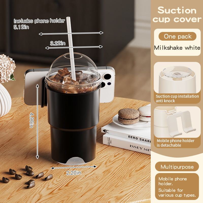 Multi-Purpose Anti-Spill Cup Holder with Suction Base & Detachable Phone Stand black