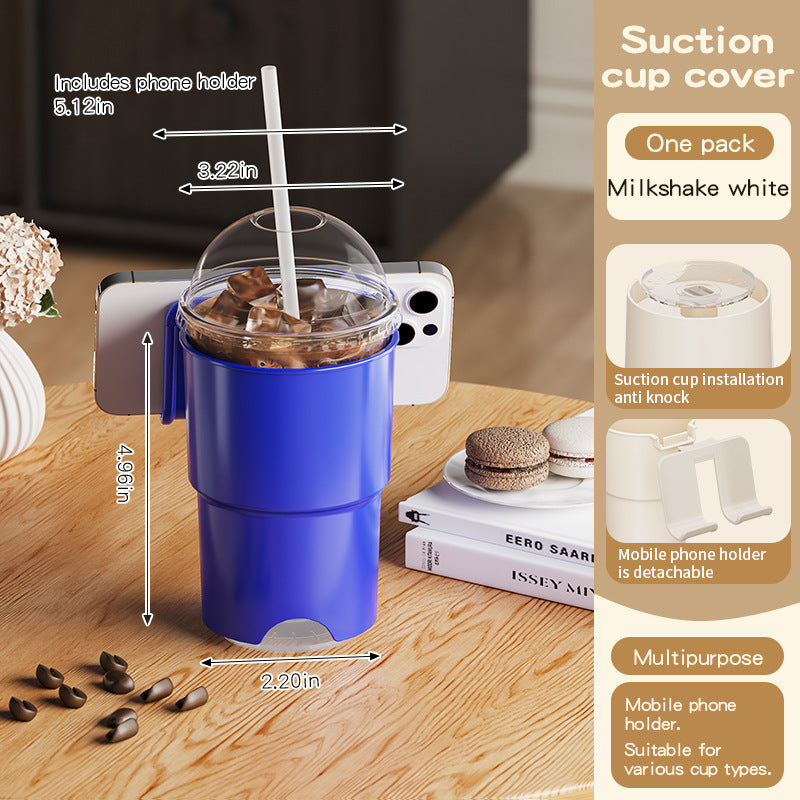Multi-Purpose Anti-Spill Cup Holder with Suction Base & Detachable Phone Stand blue