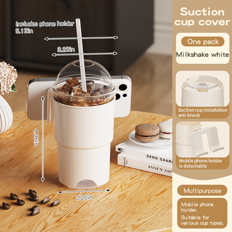 Multi-Purpose Anti-Spill Cup Holder with Suction Base & Detachable Phone Stand white