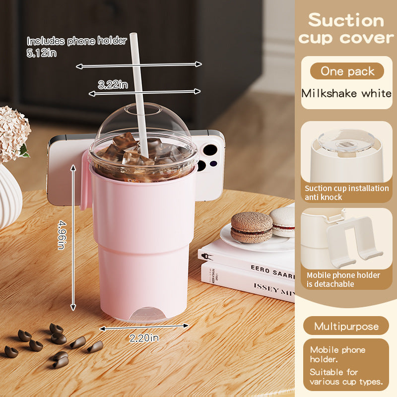 Multi-Purpose Anti-Spill Cup Holder with Suction Base & Detachable Phone Stand pink