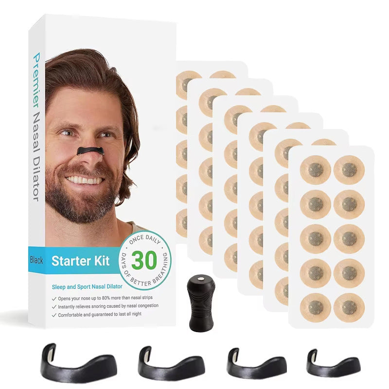 Black Round Anti-snoring Patch Set 30 Pairs of patches Magnetic Nasal Dilator Kit for Snoring Relief - Reusable Multi-Size Sleep & Sport Breathing Aid