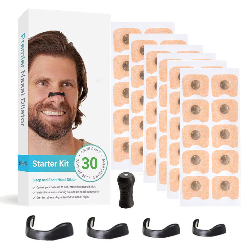 Black Square Anti-snoring Patch Set 30 Pairs of patches Magnetic Nasal Dilator Kit for Snoring Relief - Reusable Multi-Size Sleep & Sport Breathing Aid