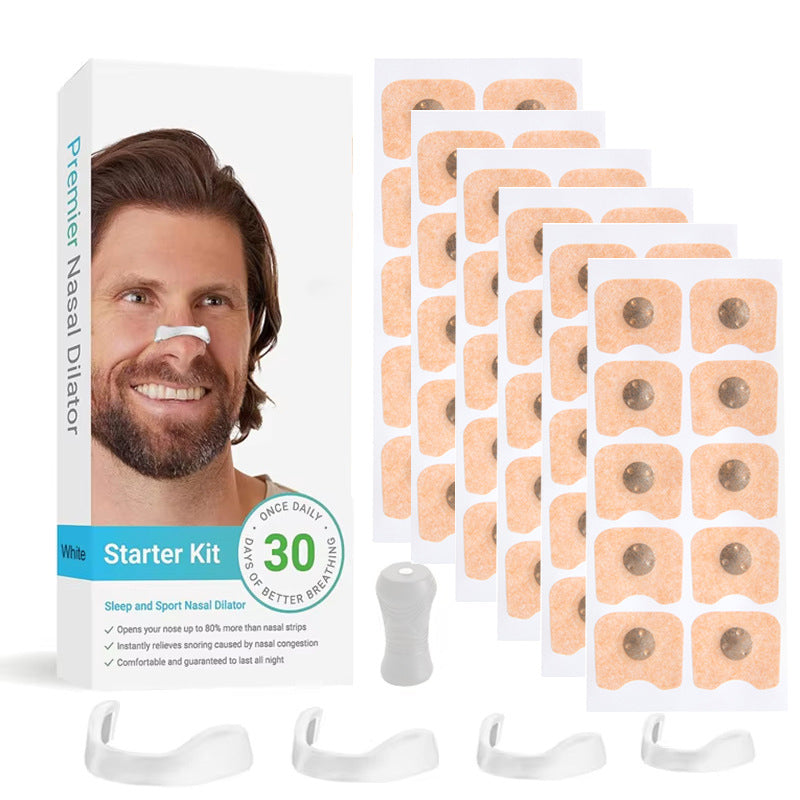 White Square Anti-snoring Patch Set 30 Pairs of patches Magnetic Nasal Dilator Kit for Snoring Relief - Reusable Multi-Size Sleep & Sport Breathing Aid