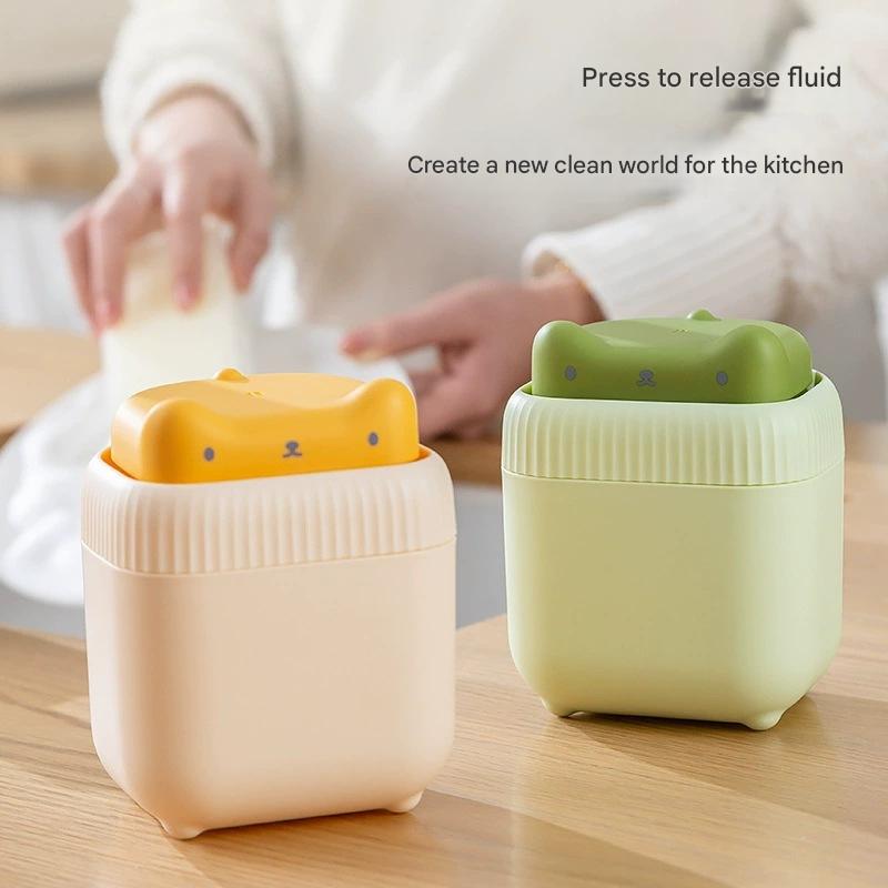 2 Pcs Green + Yellow Cute Cat Press-to-Dispense Soap Pump & Sponge Caddy for Kitchen Sink