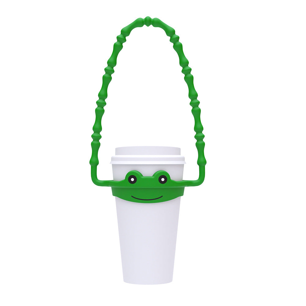 2 Pcs Green Frog Adorable Animal Silicone Cup Carrier - Portable Reusable Handle for Water Cup cup not included