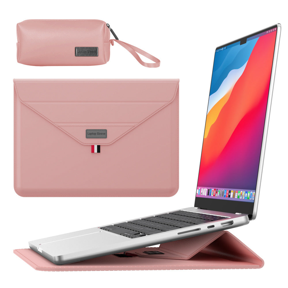 3-in-1 PU Leather Laptop Sleeve with Stand & Mouse Pad + Accessory Pouch Rose Gold