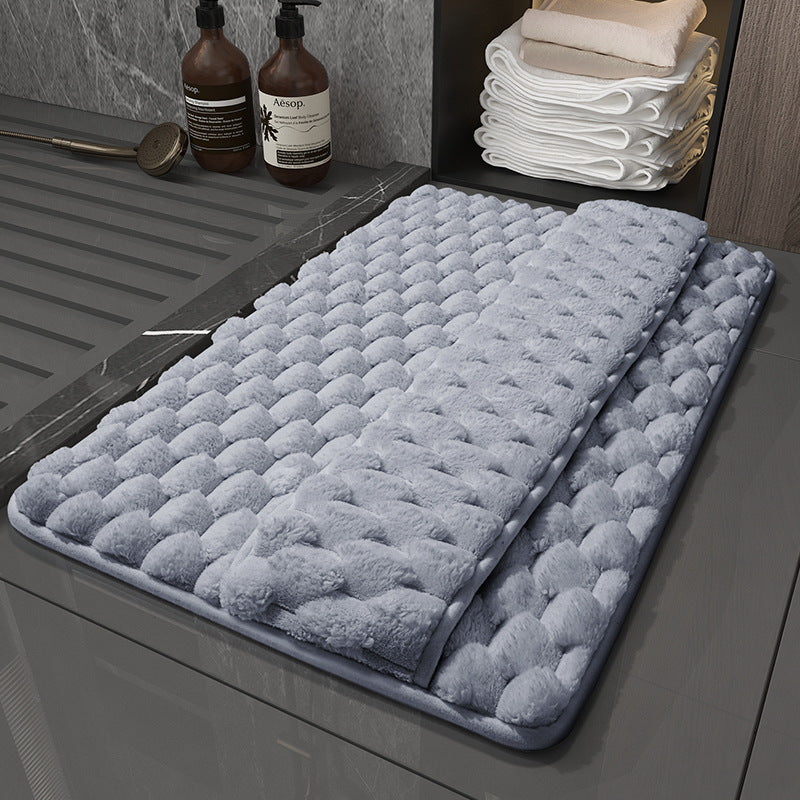 Luxury Plush Memory Foam Bath Mat with Foot Drying Panel - Super Absorbent & Non-Slip Bathroom Rug Checkered gray