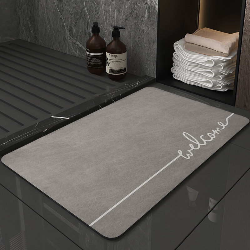 Super Absorbent Quick-Dry Diatomite Bath Mat - Non-Slip Suede Finish Bathroom Floor Mat letter Gray