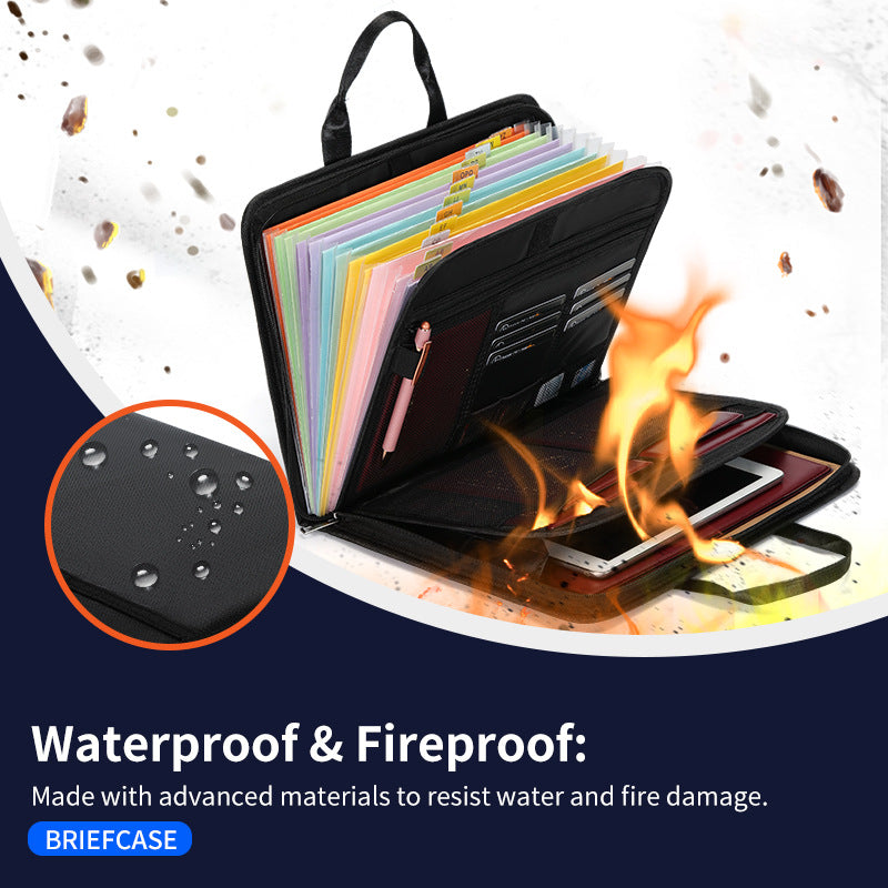 Fireproof & Waterproof Expanding File Folder Organizer with Zipper - Large Capacity Document Safe Bag Black with handle model
