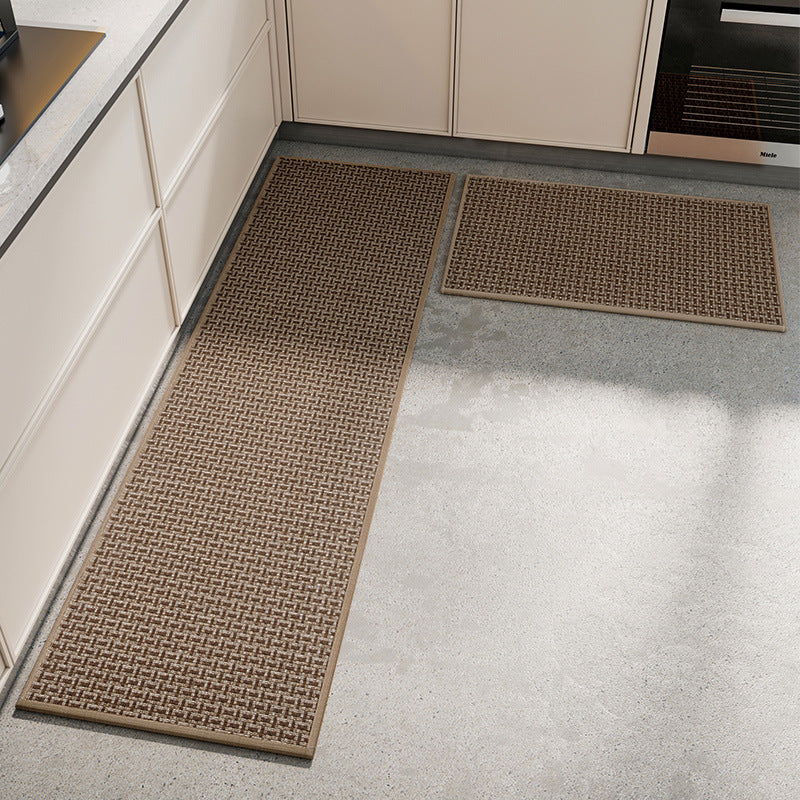 Absorbent & Dirt-Resistant Woven Kitchen Mat - Non-Slip Runner Rug for Home Interlocking Brown