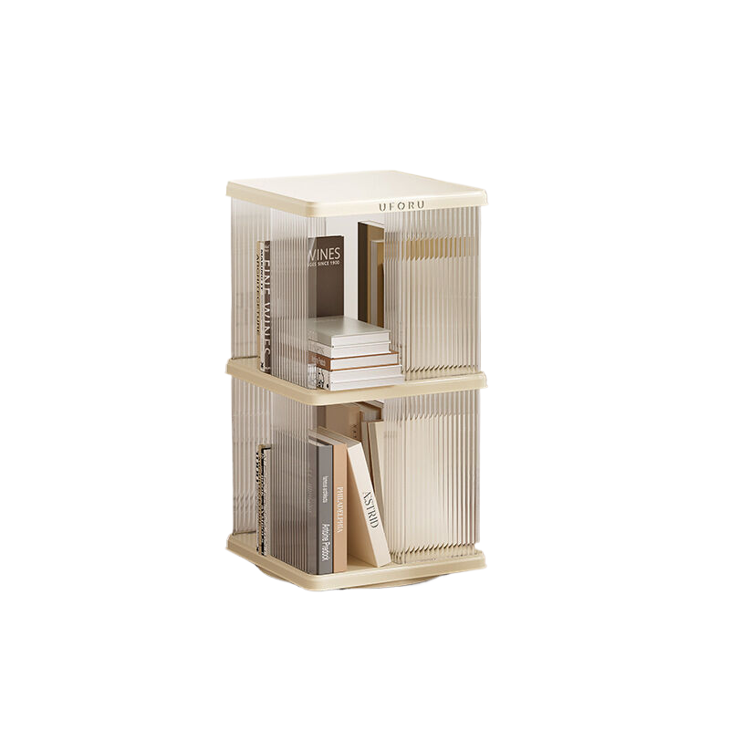 Rotating Storage Bookshelf Square 2 layers- Cream White Multi-Layer Storage Rack, 36x36x69.5cm ABS+PET