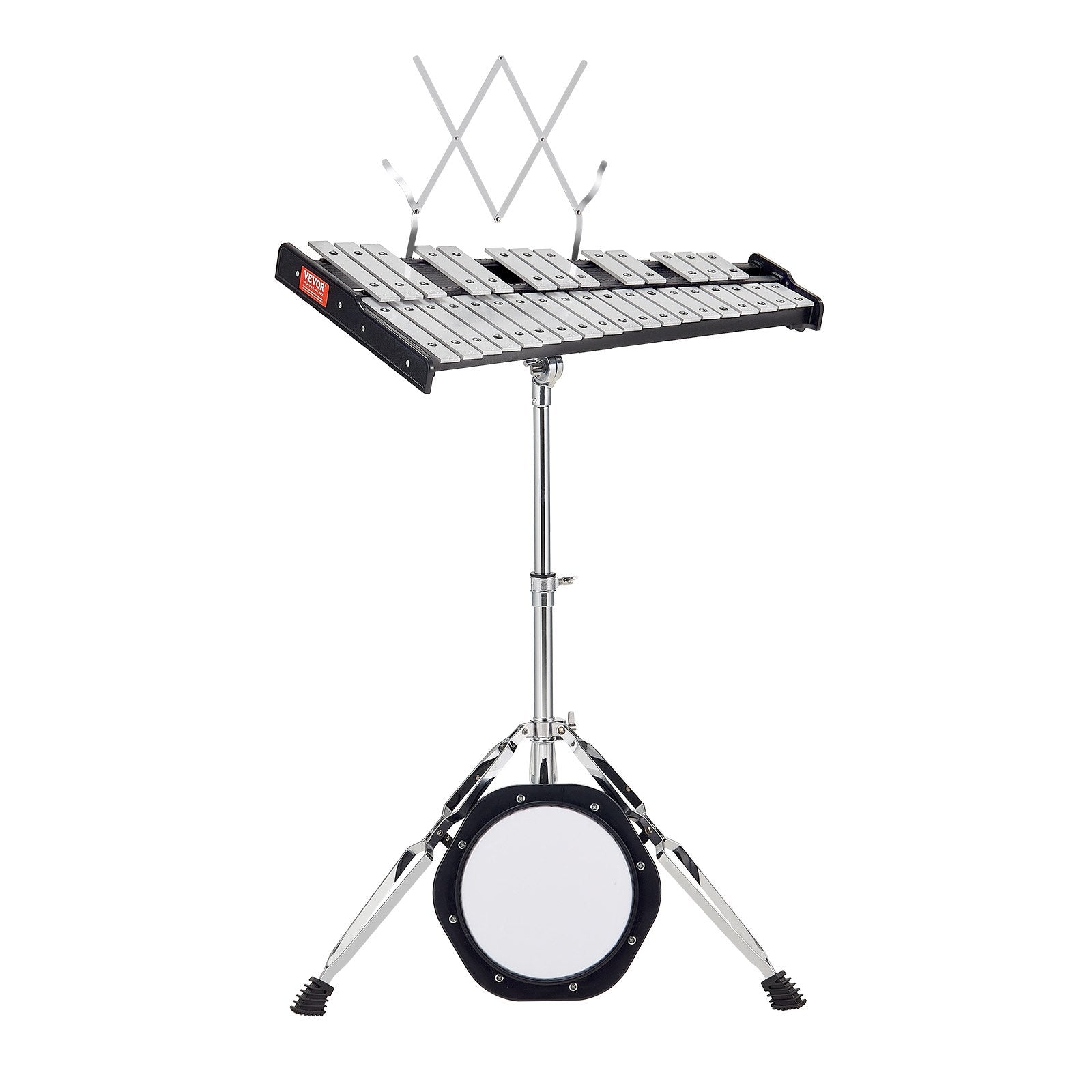 VEVOR 32 Note Glockenspiel Xylophone Bell Kit, Professional Percussion Instrument Set with Mallets, Drum Sticks, Music Stand, 8" Practice Pad, Adjustable Stand and Carrying Bag for Students & Adults