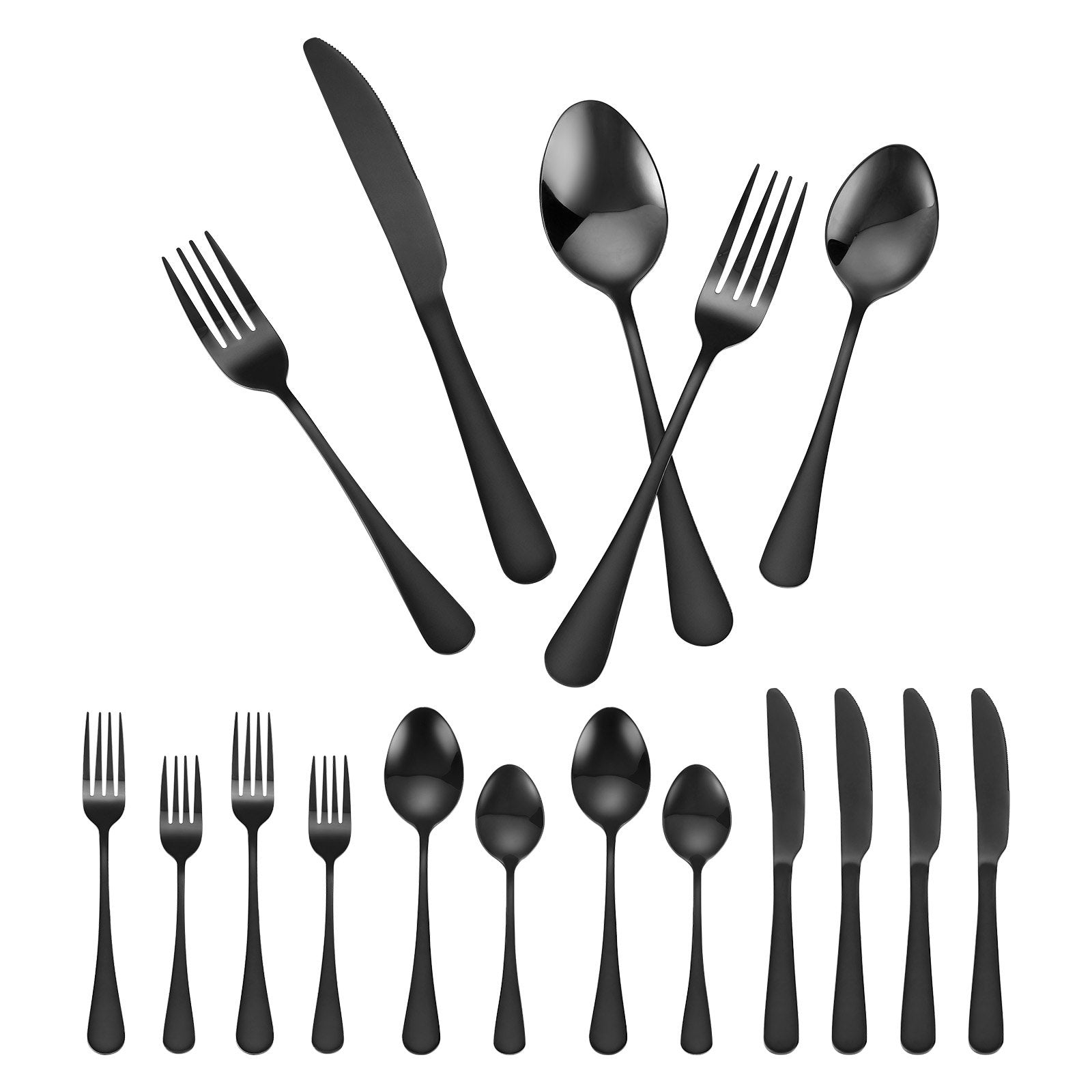 VEVOR 30-Piece Black Silverware Set, Food-Grade Stainless Steel Flatware Utensils for 6, Mirror Finished Cutlery Set, Dishwasher Safe Eating Tableware for Kitchen Home, Include Knife Fork Spoon