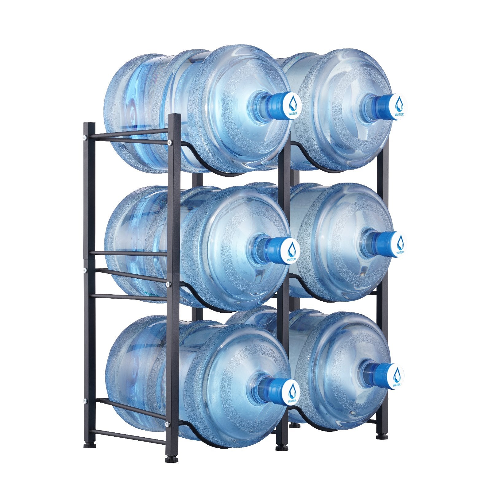 VEVOR 3 Tiers Water Jug Holder, 5 Gallon Water Bottle Holder, Double Row Water Bottle Rack for 6 Bottles, Heavy Duty Water Jug Rack for Kitchen, Office, Living Room, Black