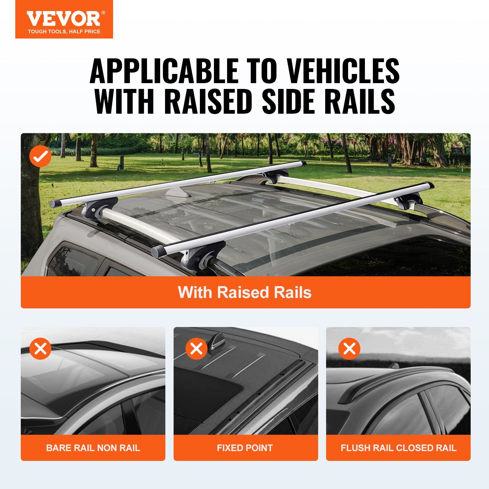 VEVOR Roof Rack Cross Bars, Aluminum Roof Rack Crossbars, Fit Raised Side Rail with Gap, 90 kg Load Capacity, Adjustable Crossbars with Locks, for SUVs, Sedans, and Vans