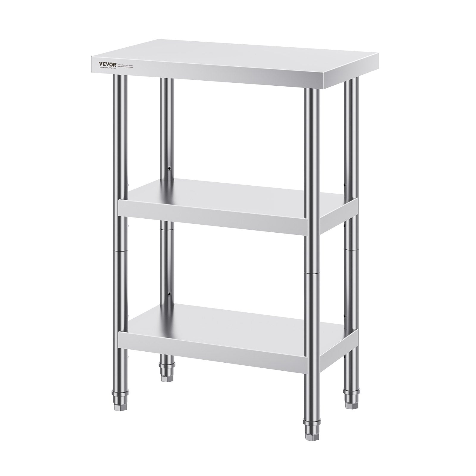 VEVOR Stainless Steel Food Prep Table, 14 x 24 x 34 Inch Commercial Kitchen Worktable, with 2 Adjustable Undershelf, Heavy Duty Prep Table Metal Work Table for BBQ, Kitchen, Home, and Garage