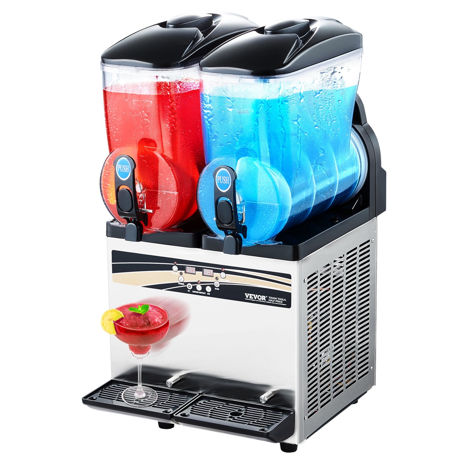 VEVOR Commercial Frozen Drink Maker, 15Lx2 Double Tank Slushy Machine, 120 Cups Stainless Steel Margarita Smoothie Frozen Drink Machine, Slushie Maker for Home Party Restaurants Cafe Bars