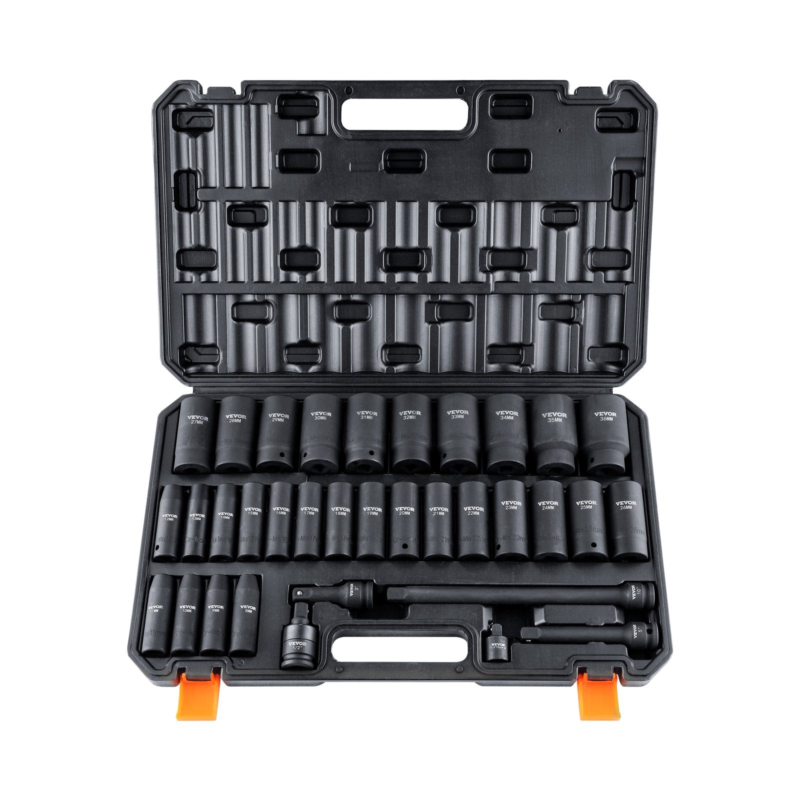 VEVOR 1/2" Drive Deep Impact Socket Set, 34pcs Socket Set Metric 8-36mm 6 Point Cr-MO Alloy Steel for Auto Repair, Rugged Construction, Includes Heavy Duty Storage Case