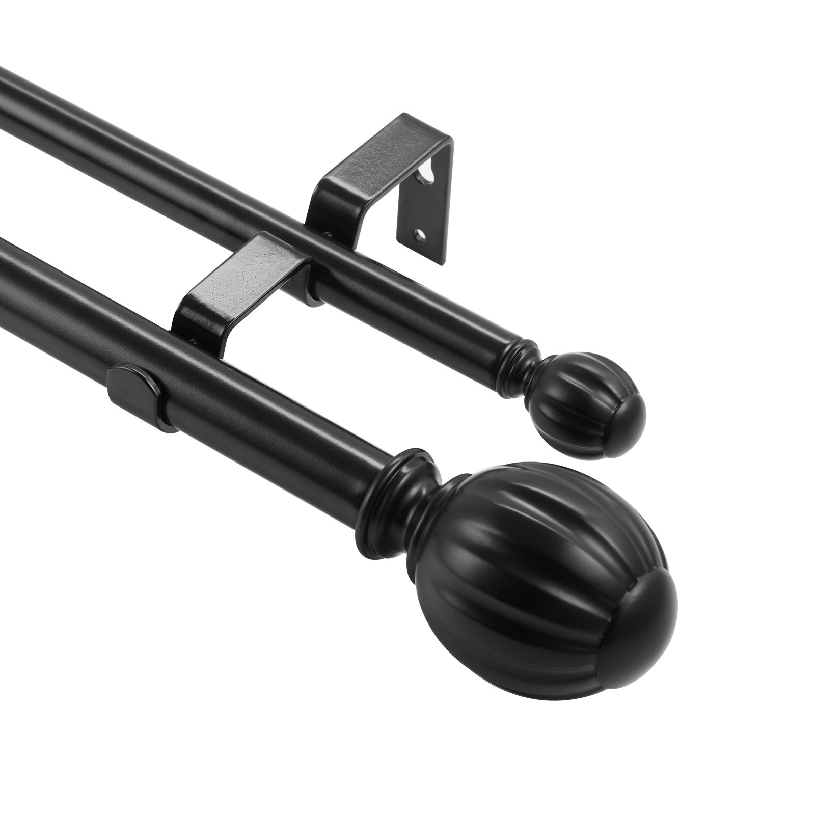 VEVOR Double Rod Curtain Rods, 36-72 inches 3-6ft Adjustable Length, Black Double Curtain Rods with Round Finials, 1" and 3/4" Diameter, Double Window Drapery Rod for Sheer and Blackout Curtains