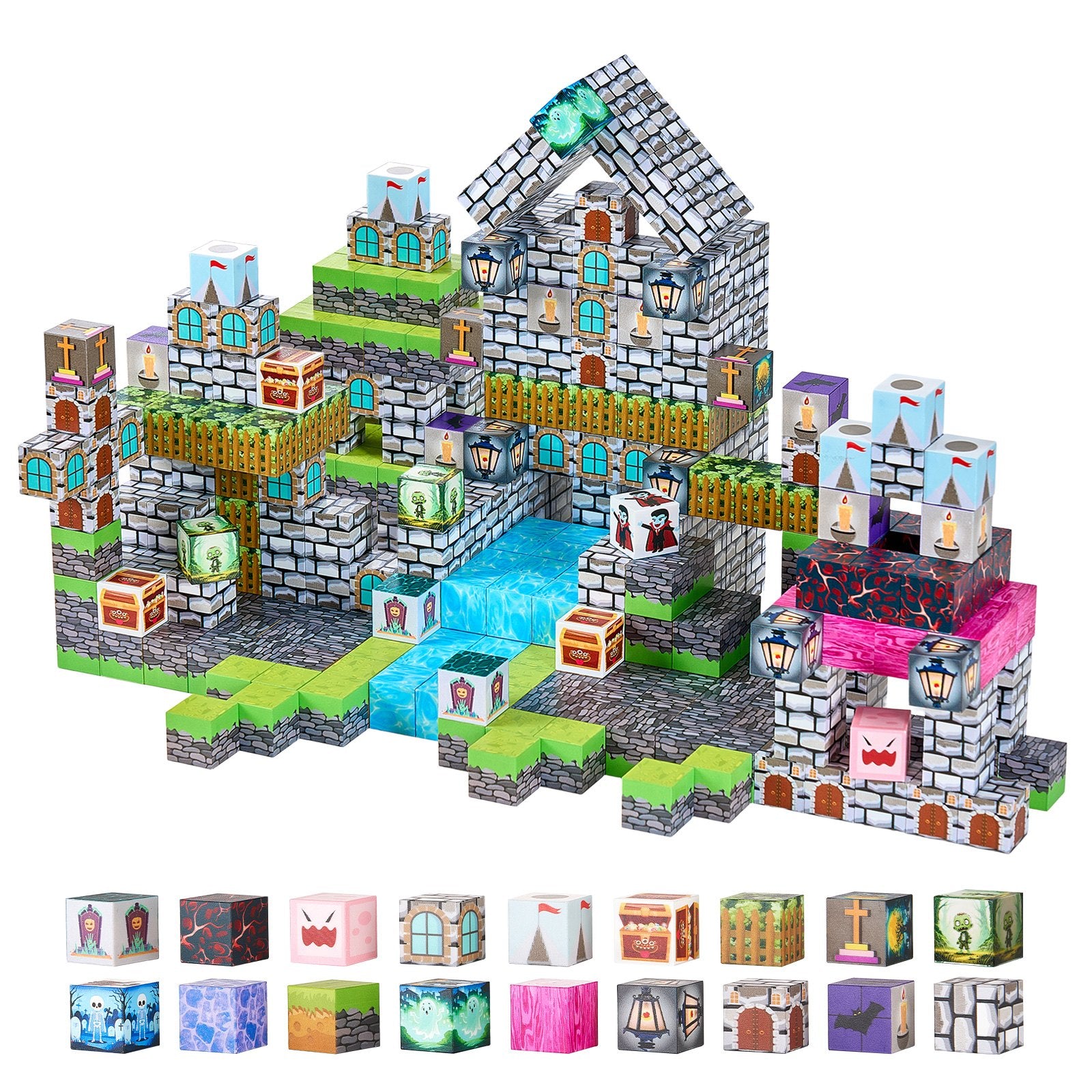 VEVOR Magnetic Blocks, 100 PCS Cemetery Zombies Set, Magnetic Building Cubes for Kids, STEM Montessori Sensory Toys for Christmas Birthday Gift, Construction Stacking Toy for 3+ Years Old Boys & Girls