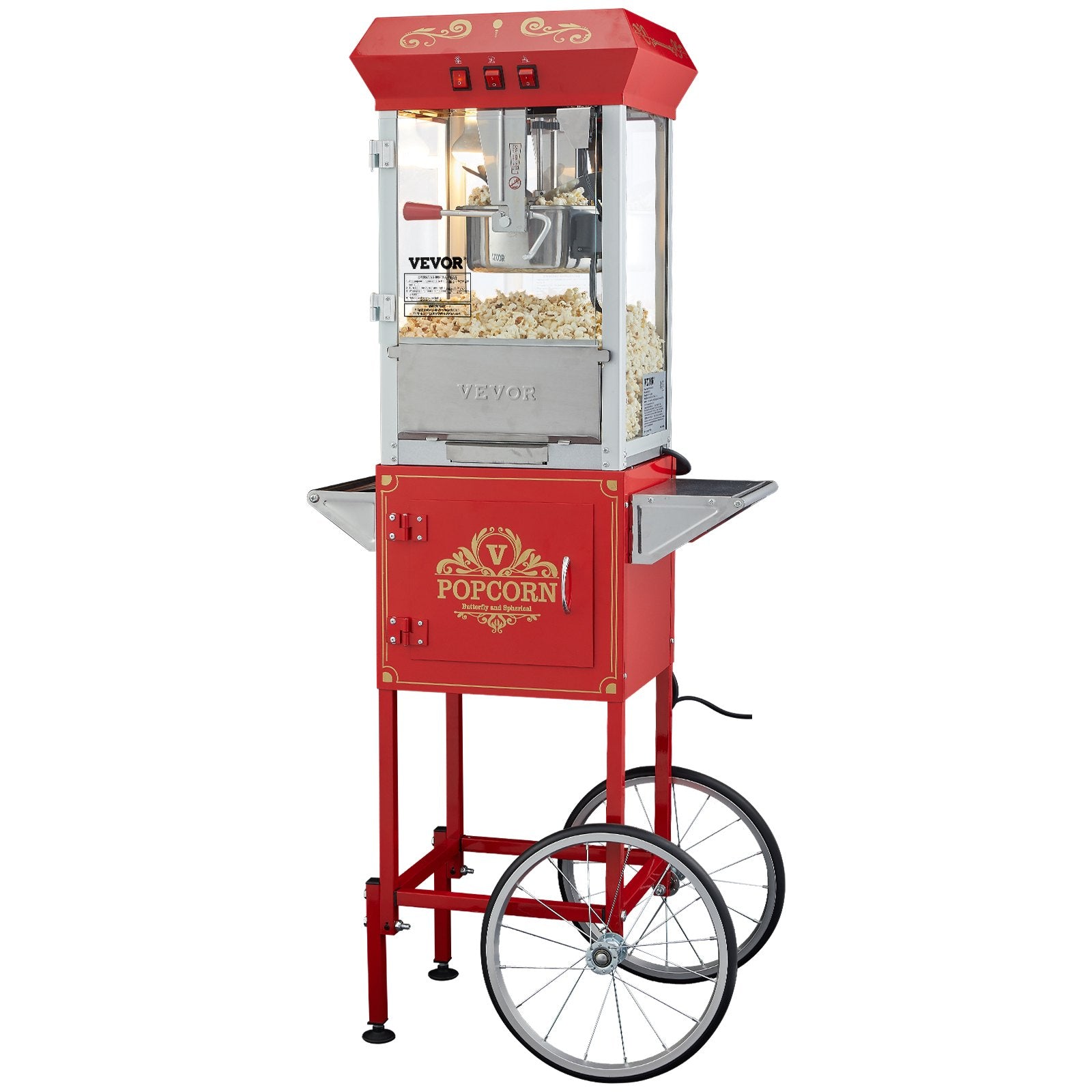 VEVOR Popcorn Popper Machine with Cart Popcorn Maker 850W 8 Oz 48 Cups Red