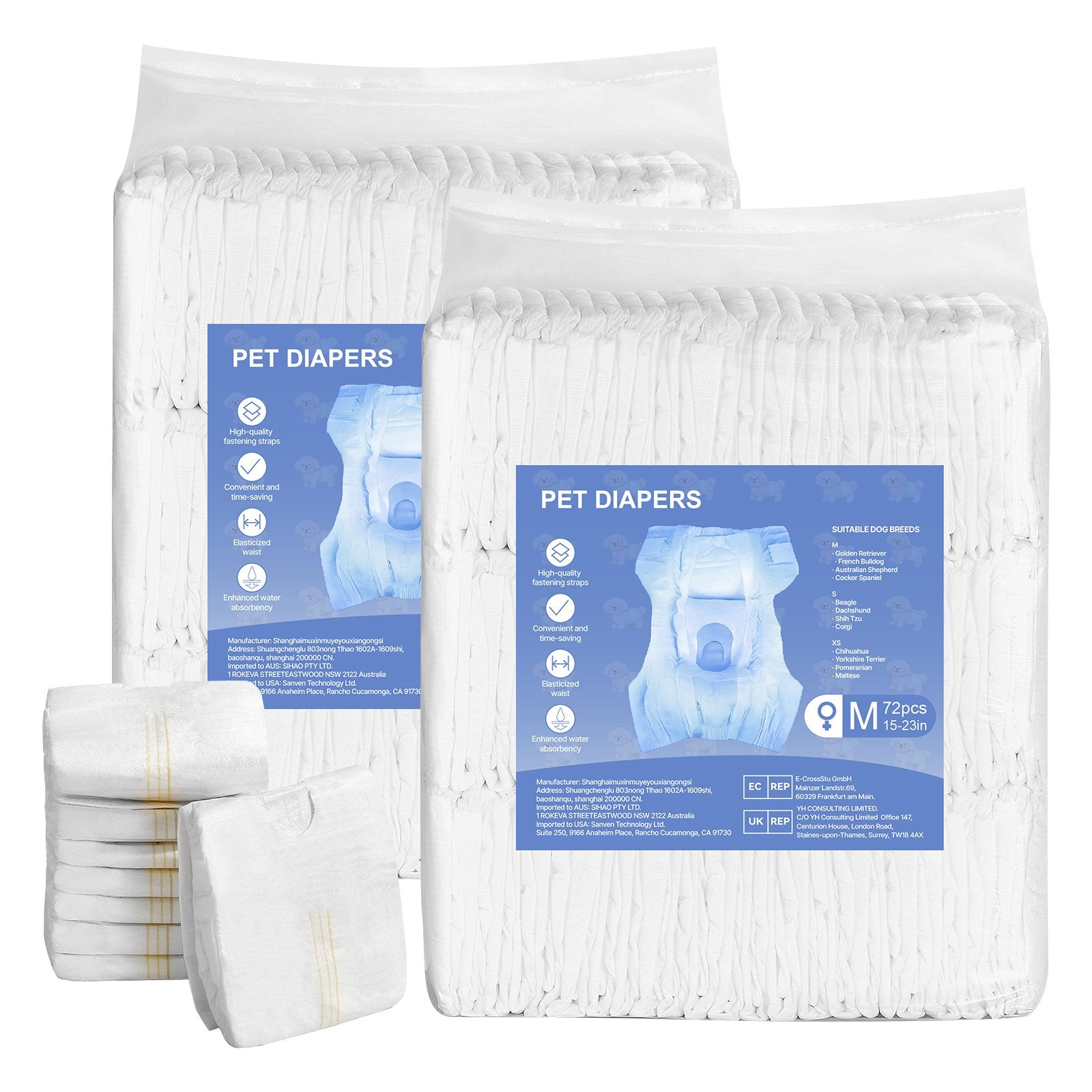 VEVOR Disposable Dog Diapers, Super Absorbent Female Dog Diapers, 360° Leak-Proof Female Doggy Pet Diaper with Wetness Indicator for Heat Period, Training, Incontinence - M, 144 Count 2 Packs of 72