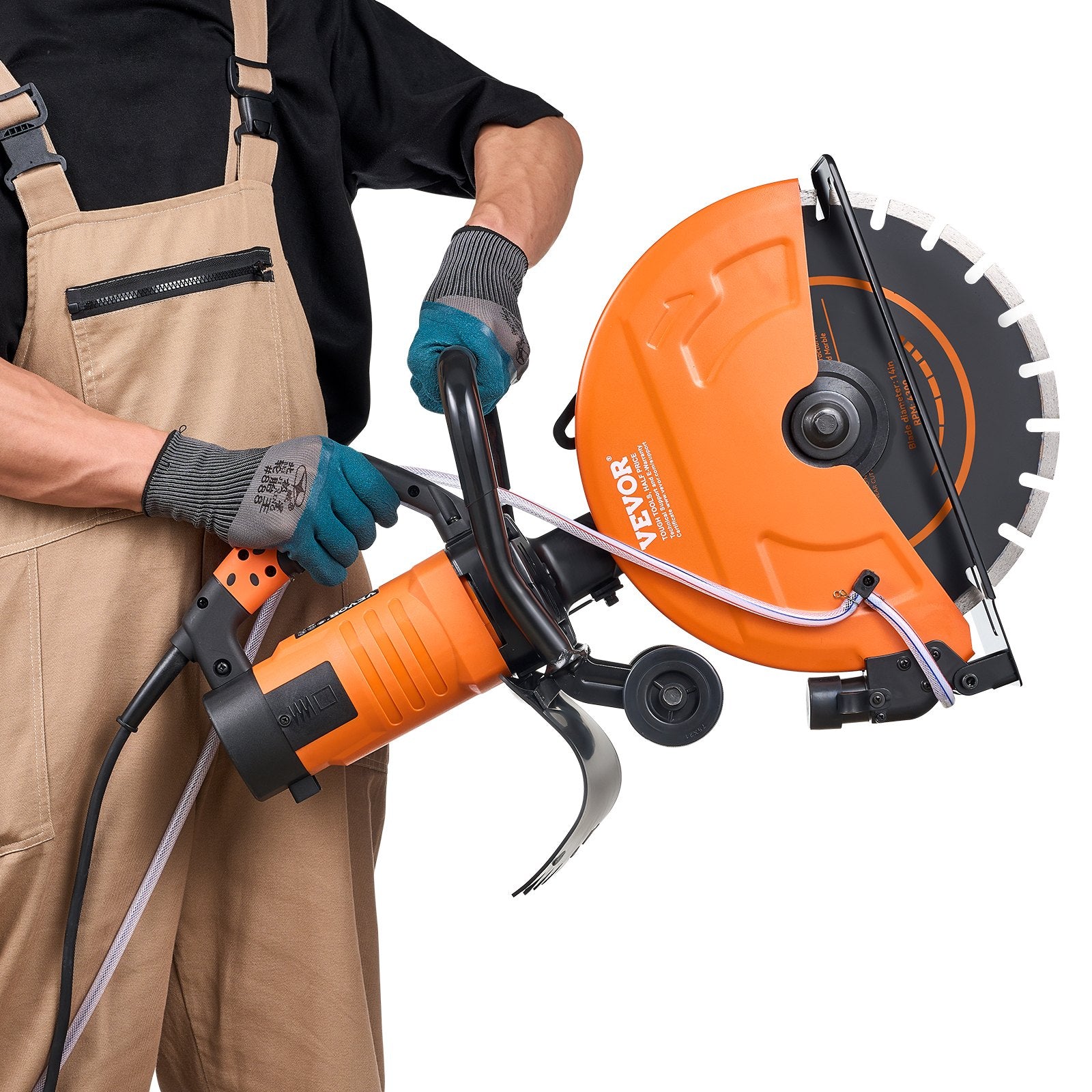 VEVOR Electric Concrete Saw, 14 in, 2000 W Motor Circular Saw Cutter with Max. 5 in Adjustable Cutting Depth, Wet Disk Saw Cutter Includes Water Line, Pump and Blade, for Stone, Brick
