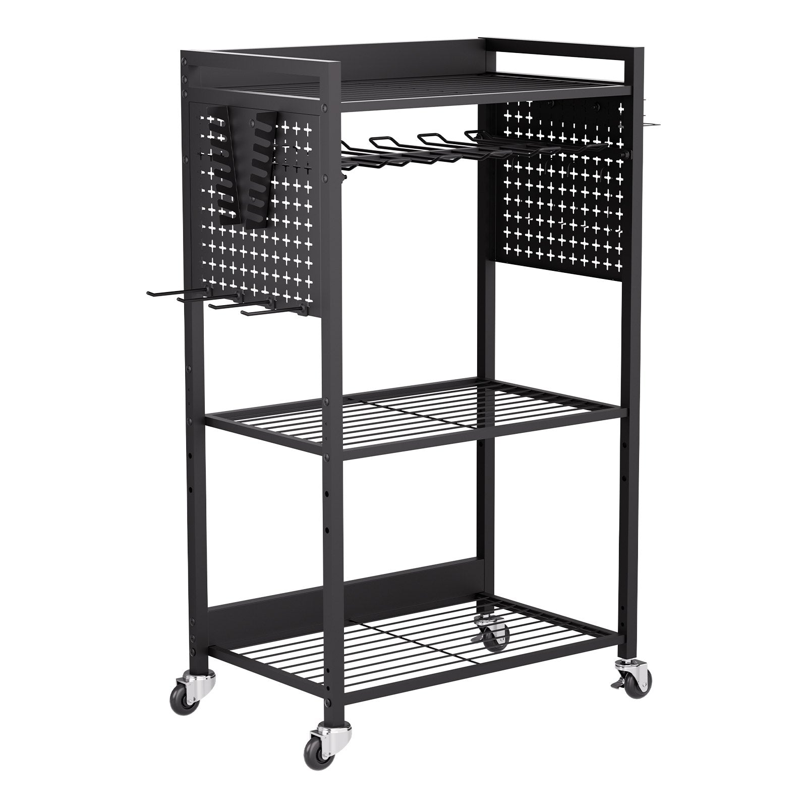 VEVOR 4-tier Tool Organizer Cart, 150 lbs Load Capacity, Floor Stand Rolling Drill Holder and Stability Storage Rack, Heavy Duty Garage Floor Rolling Storage Cart for Workshop, Garage, Black