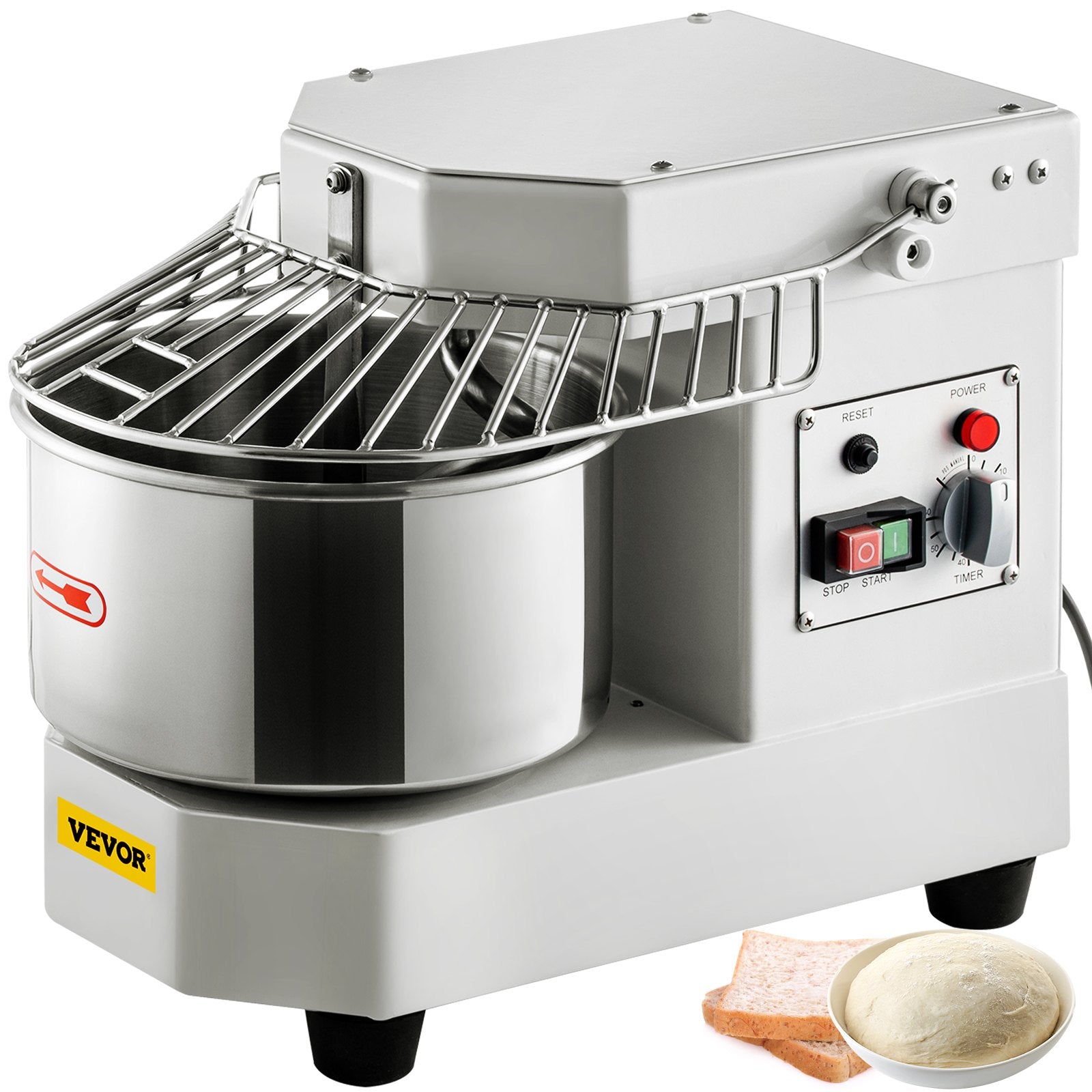 VEVOR Commercial Dough Food Mixer, 8L Large Capacity Stainless Steel Mixer with Bowel, Hook, Shield, Reset Button, 450W Tilt-Head Kitchen Dough Mixers for Cake, Cream, Egg Fluid, Fillings
