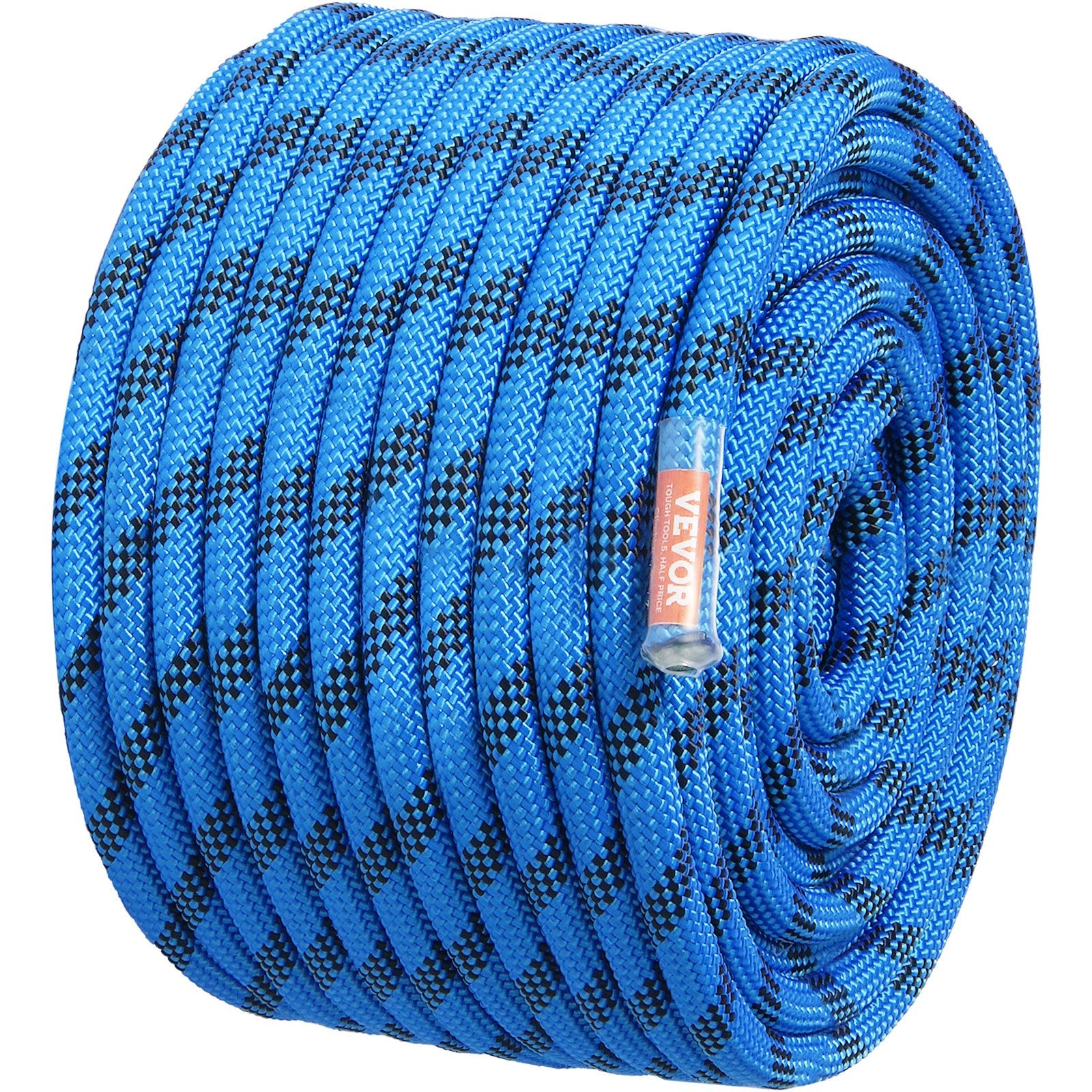 VEVOR 12.7mm Static Climbing Rope, 45.7M 150ft Outdoor Rock Climbing Rope 30KN Breaking Tension, Fiber Rope with Steel Snap Hooks for Escape, Rappelling, Fire Rescue, Blue
