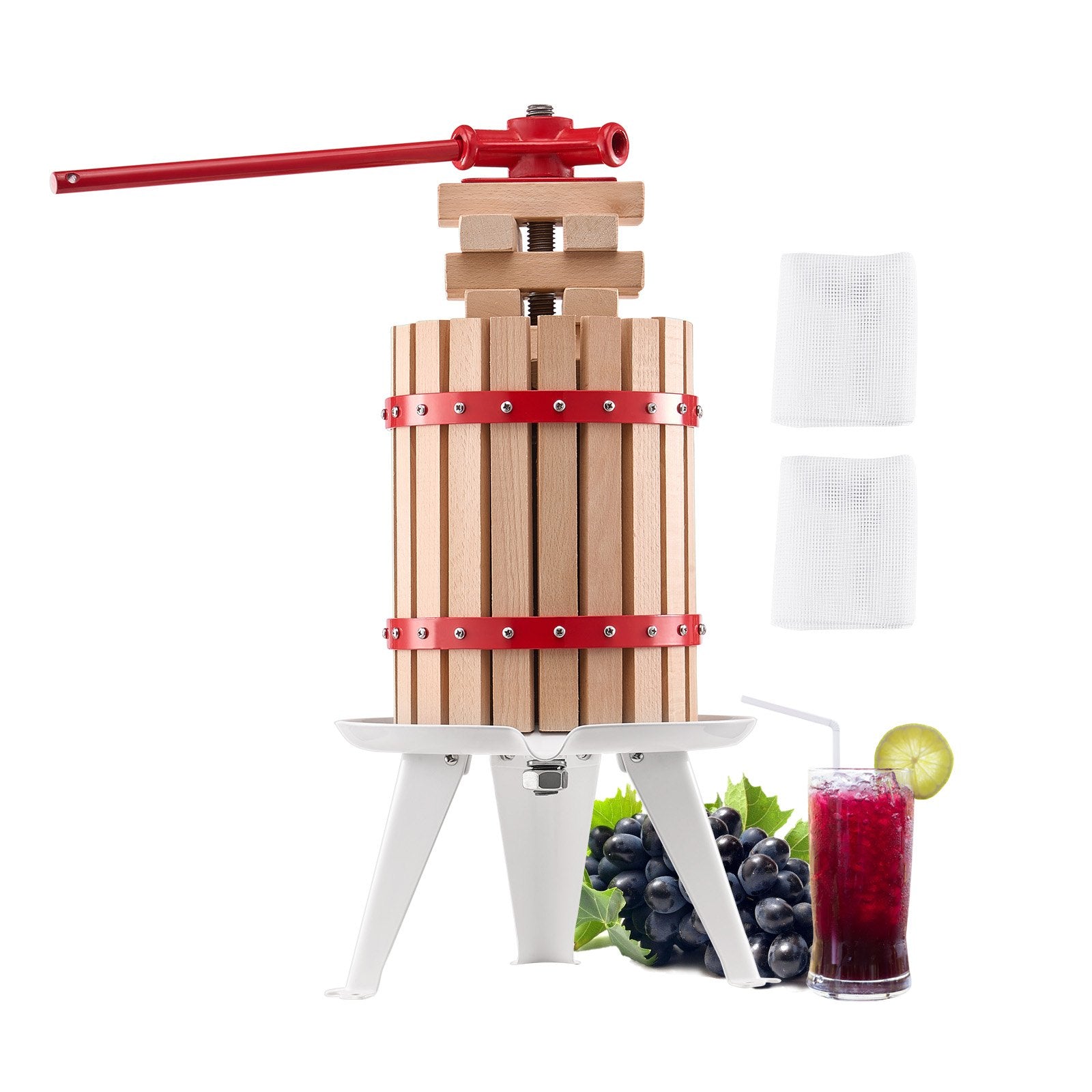 VEVOR 1.6 Gal/6L Fruit Wine Press, Solid Wood Basket with 8 Blocks, Heavy Duty Manual Juice Maker, Cider Apple Grape Tincture Honey Olive Oil Making Press with Handle for Kitchen, Home