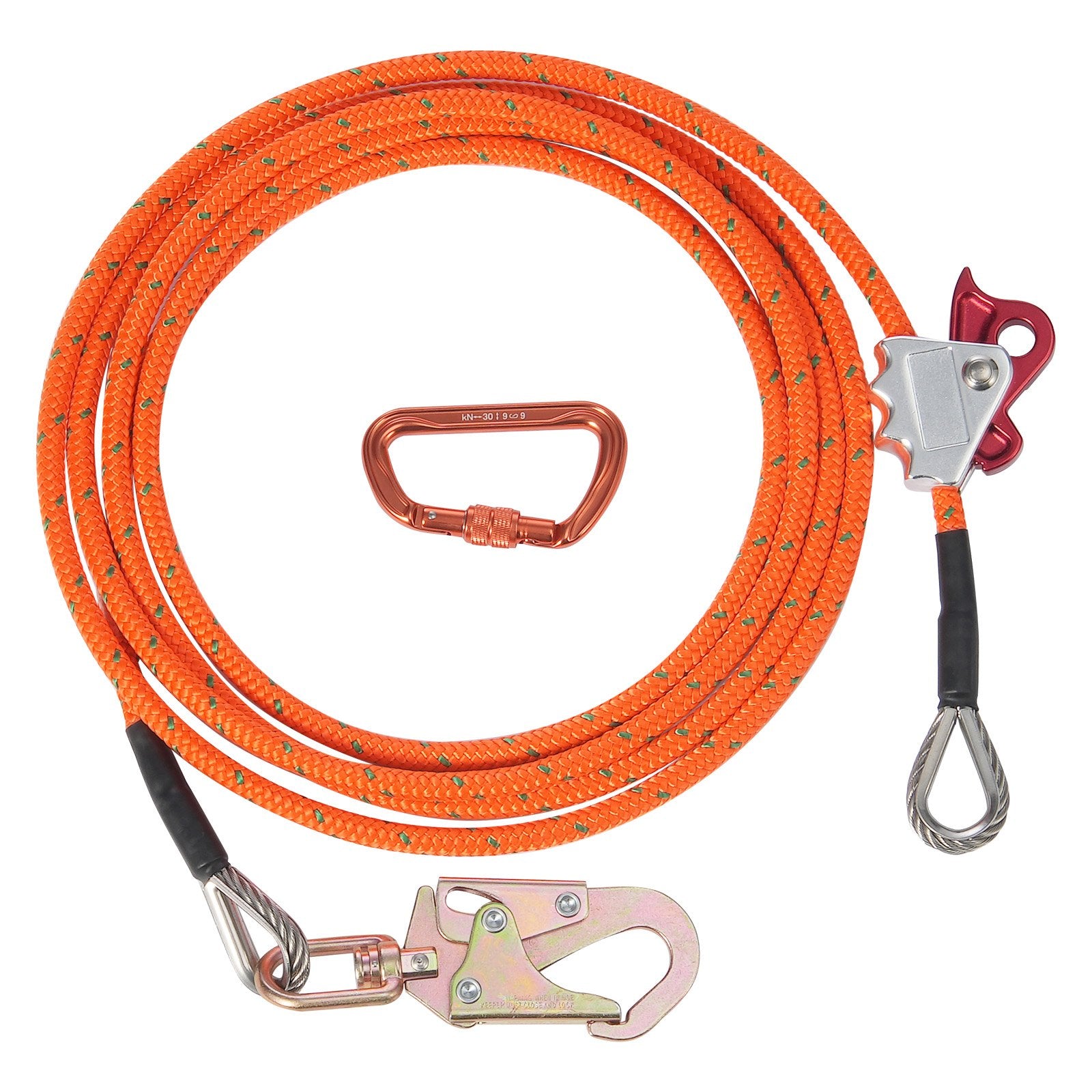 VEVOR 12.7mm Steel Core Flipline, 16ft 4.8m Arborist Flipline for Tree Climbing with Alloy Steel Snap Hook & Aluminum Alloy Carabiner, 30KN Breaking Tension for Fall Protection, Tree Climber