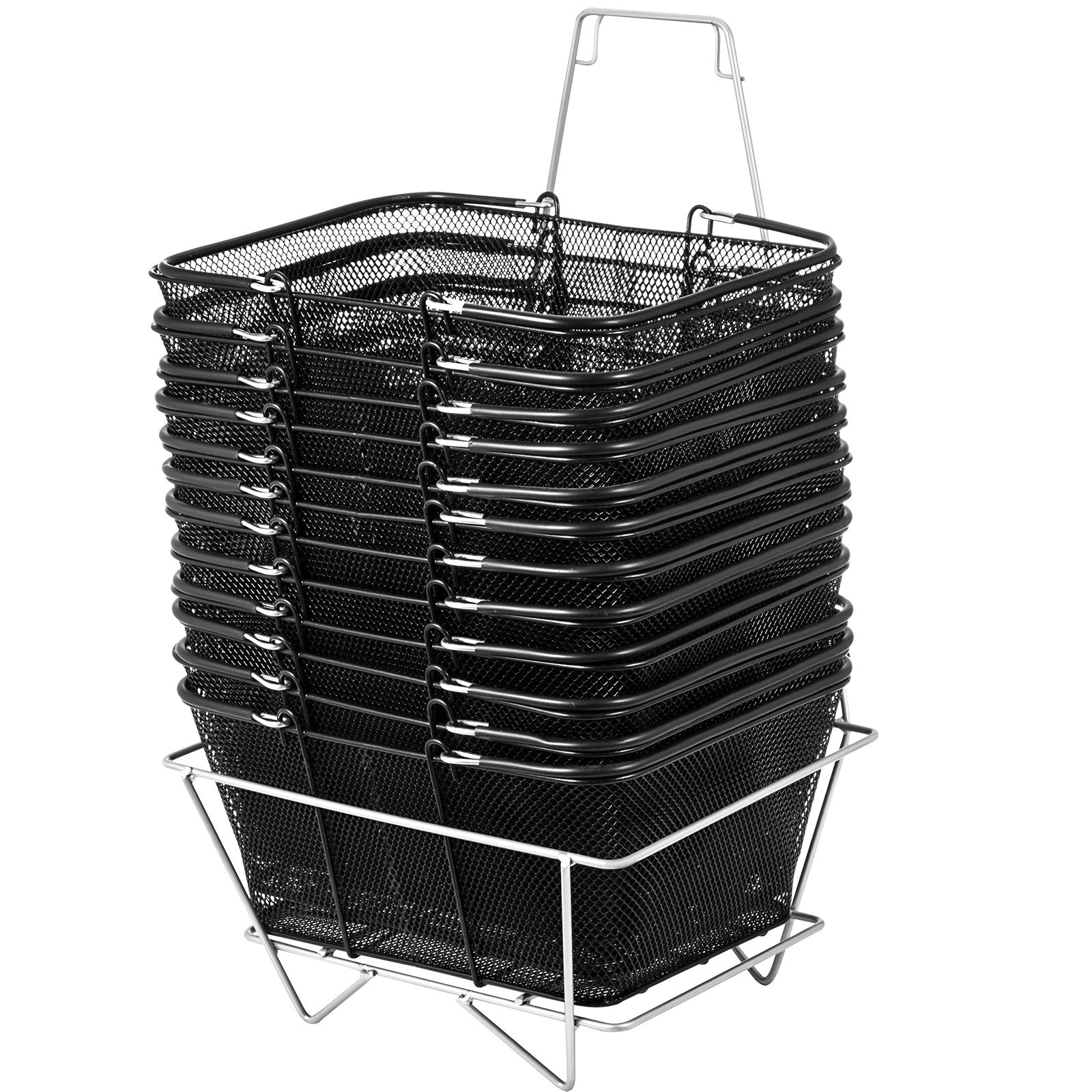 VEVOR Shopping Baskets with Handles, 12PCS, Black Metal Shopping Basket, Portable Wire Shopping Basket, Black Wire Mesh shopping Basket Set for Supermarkets, Retail Stores, Grocery Shopping, Black