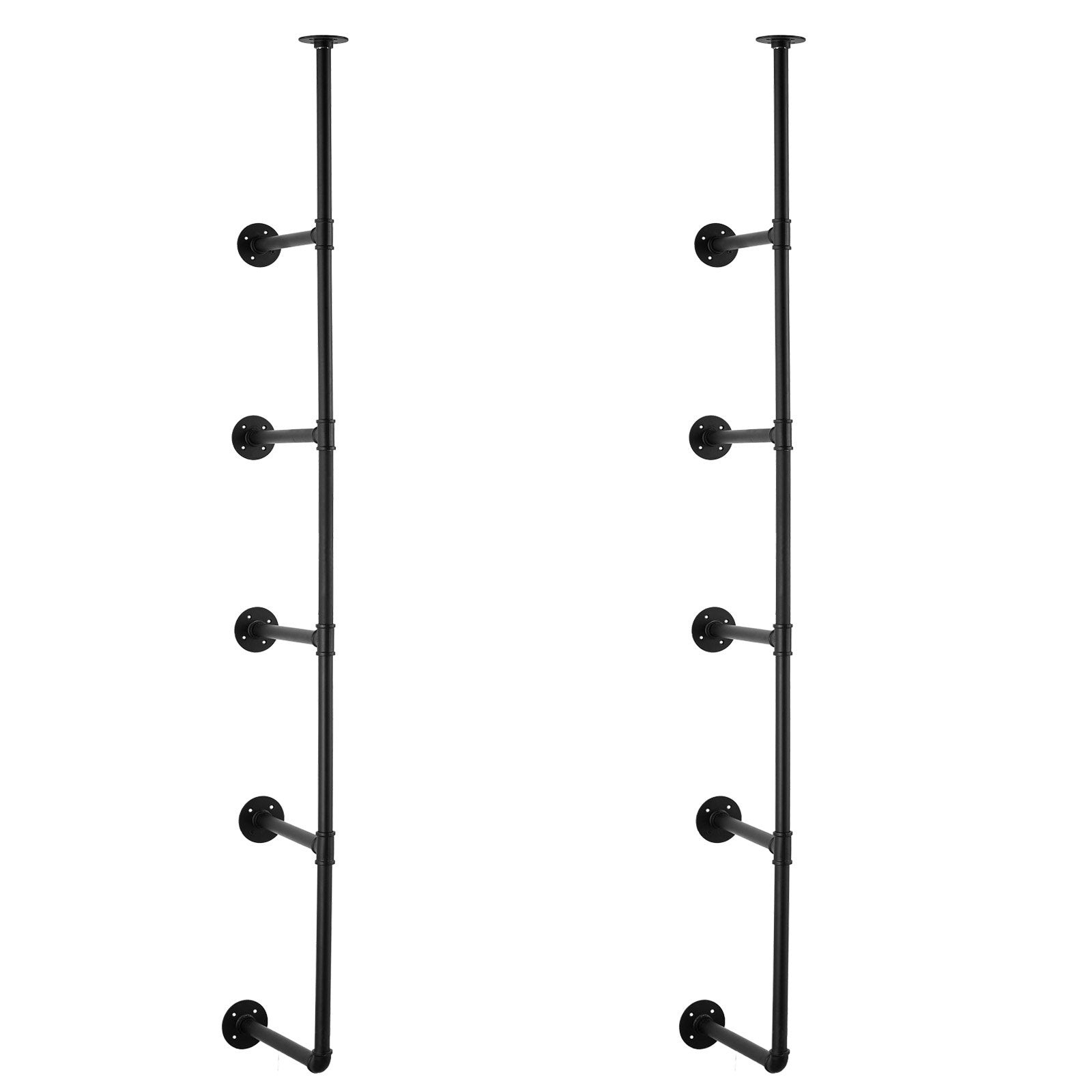 VEVOR Industrial Pipe Shelf, 5 Tier 2PCS, 9.84in Applicable Board Width Wall-Mount Floating Rustic Wood Shelves Bracket Bookshelf,Storage Holder for Kitchen Bedroom Bathroom, Planks NOT Included
