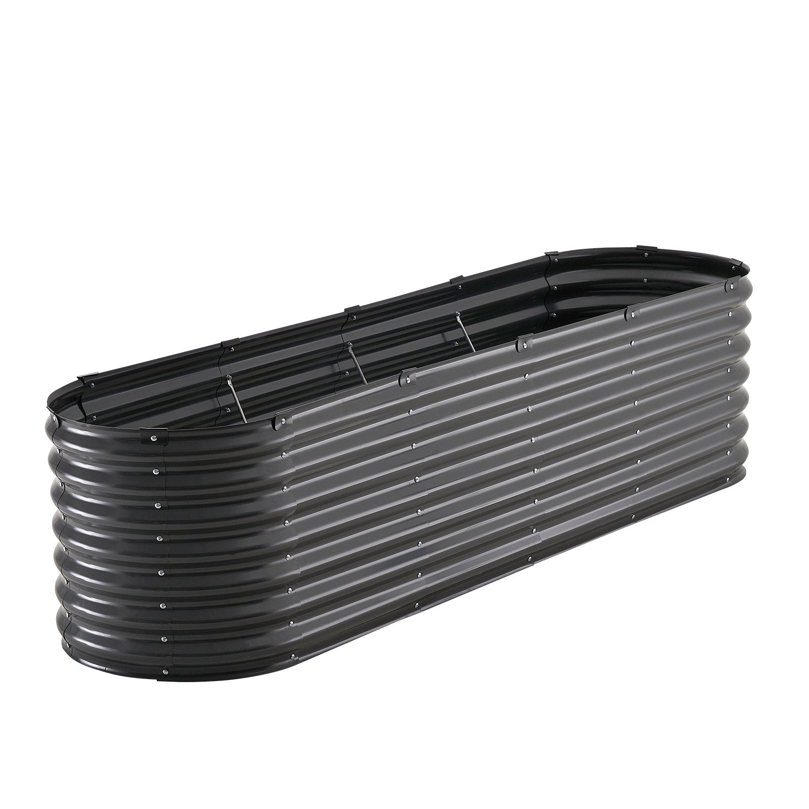 VEVOR Metal Raised Garden Bed, 8 x 2 x 2 ft Outdoor Galvanized Planter Box, with Open Bottom, Large Oval Planter Raised Bed for Gardening Vegetables, Flowers, Herbs, and Succulent Plants, Dark Gray
