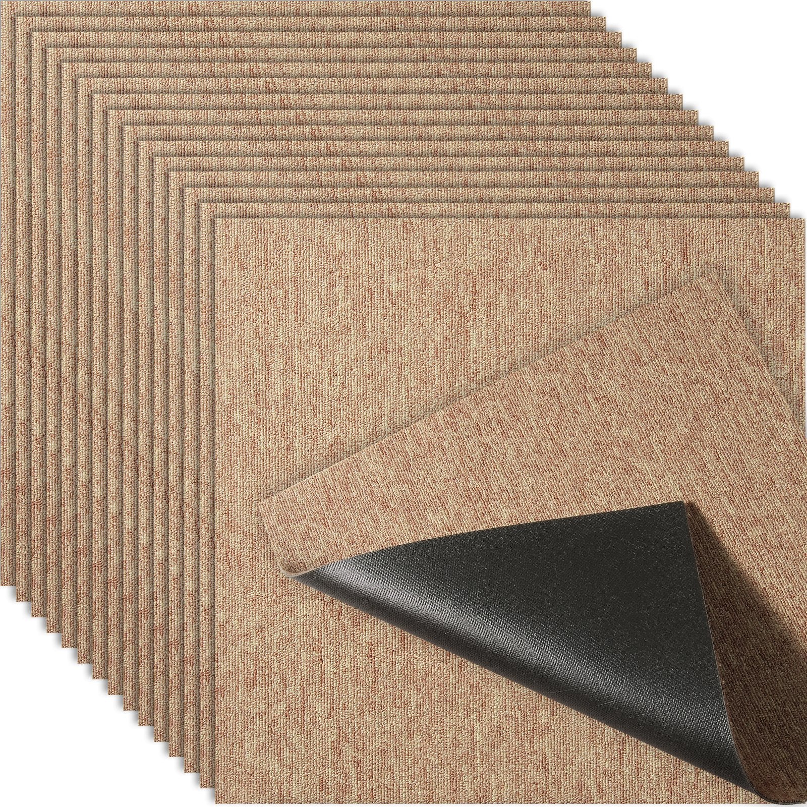 VEVOR Carpet Tiles Reusable, 20"x 20" Carpet Squares With Padding Attached, Soft Padded Carpet Tiles, Easy Install DIY for Bedroom Living Room Indoor Outdoor 16 Tiles, Dark Brown