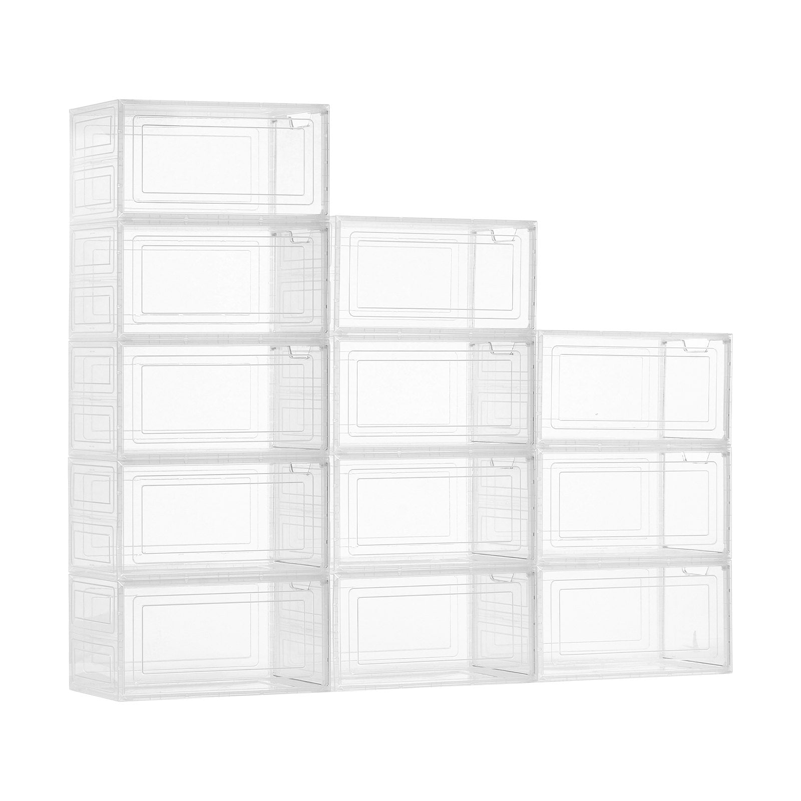 VEVOR Shoe Storage Boxes, 12 Pack Clear Stackable Shoe Boxes Storage Organizers with Magnetic Door, Fit up to US Size 13, Plastic Sneaker Containers for High Heels, Boots, and Hats, Transparent White