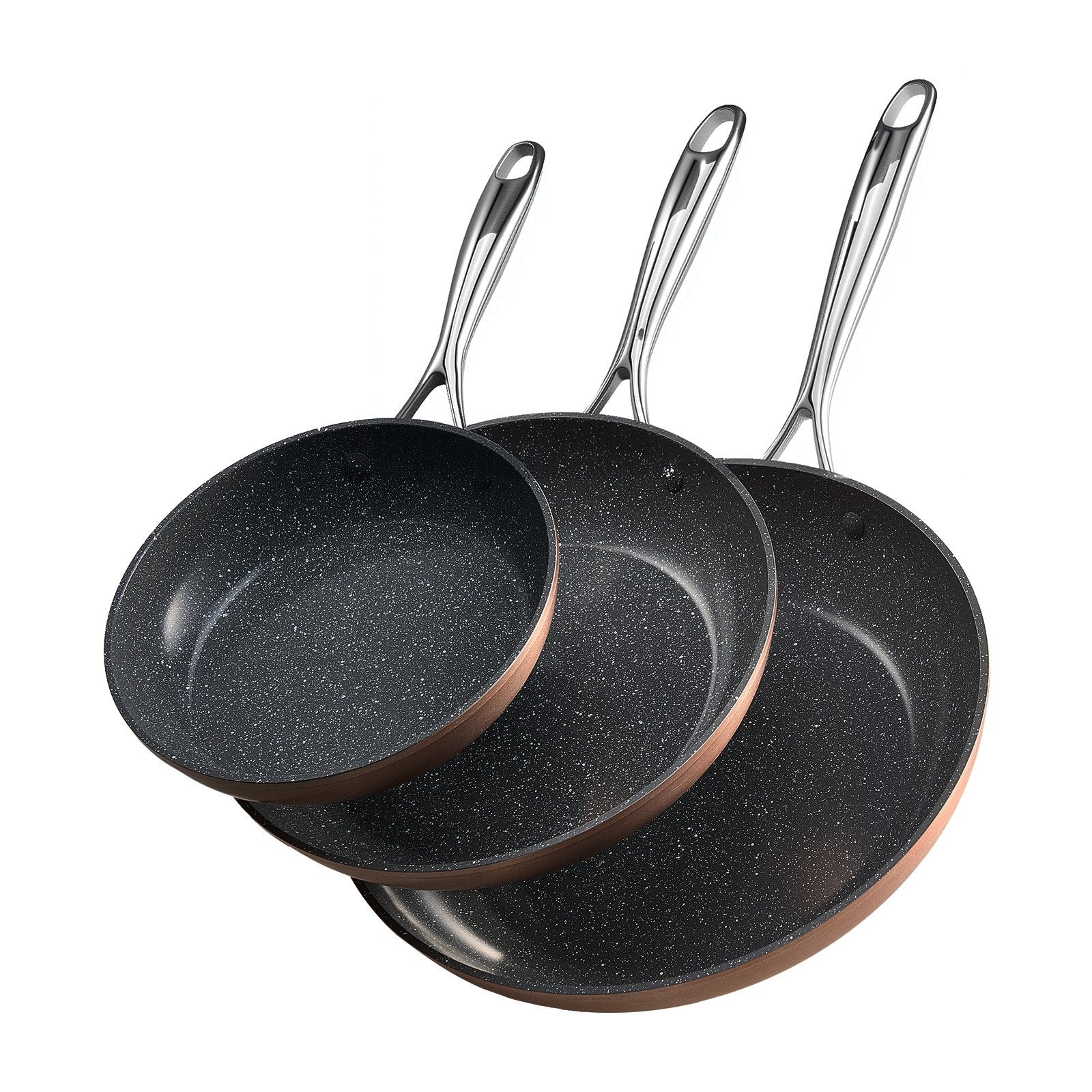VEVOR Frying Pan Skillet, Aluminum Egg Fry Pans, 3 Piece 200, 270, 300 mm , Nonsitck Ceramic Heavy-Duty Skillets with Heat-Resistant Handle, Chef's Cookware, for Oven, Gas, Electric, Induction, Grey