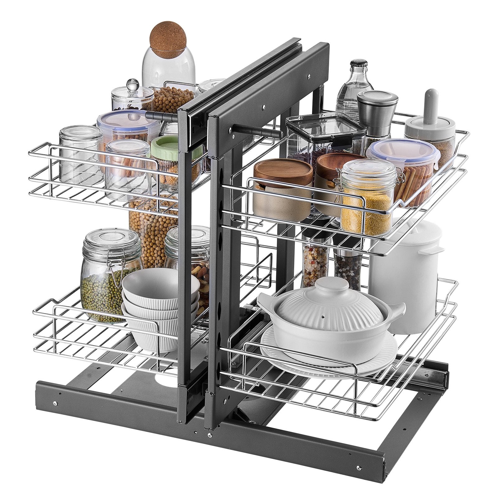 VEVOR Min 15"W Opening Blind Corner Pull Out Organizer, 2 Tier 4 Shelf Kitchen Cabinet Organizer, Chrome Carbon Steel Storage Basket, Slide Out Storage Organizer, Left & Right Open Compatible