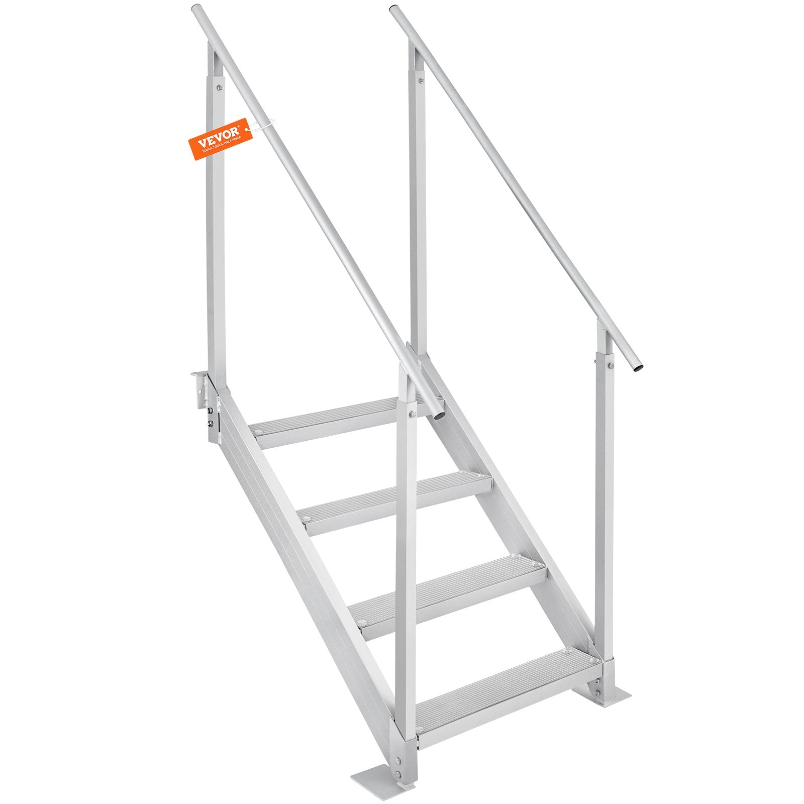 VEVOR Dock Ladder 4 Step, Dock Stairs 30''-38'' Adjustable Height, 227 kgs Load Capacity, Aluminum Pontoon Boat Ladder with Dual Handrails & Nonslip Mat for Ship/Lake/Pool/Marine Boarding