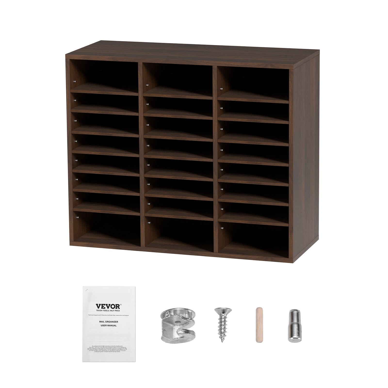 VEVOR Wood Literature Organizer Adjustable File Sorter 24 Compartments Brown