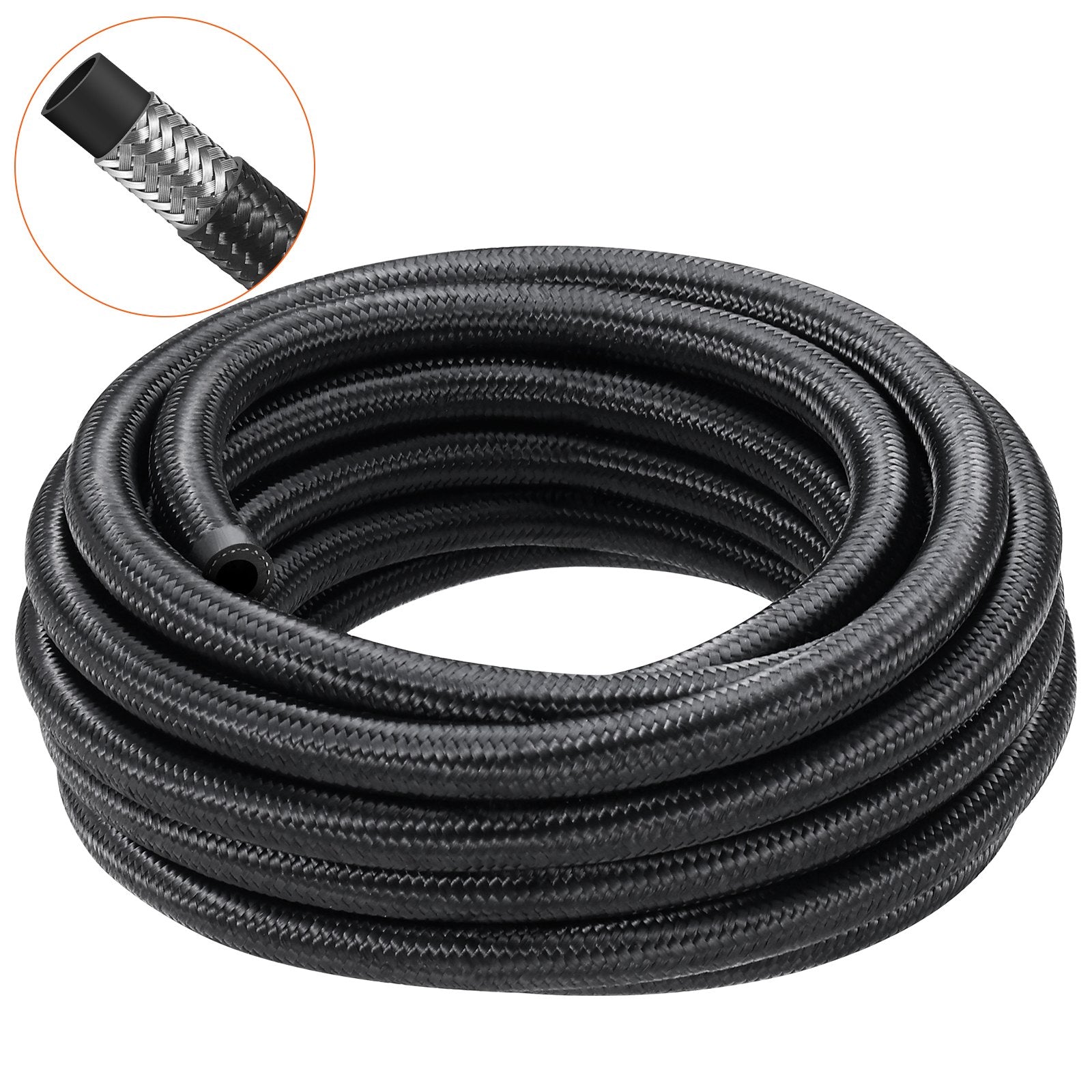 VEVOR 6AN Fuel Line Kit, 6.1 m Fuel Hose Kit, 0.86 cm Nylon Stainless Steel Braided Fuel Line Oil/Gas/Diesel Hose End Fitting Kit, with 12 PCS Swivel Fitting Adapter Kit, Black