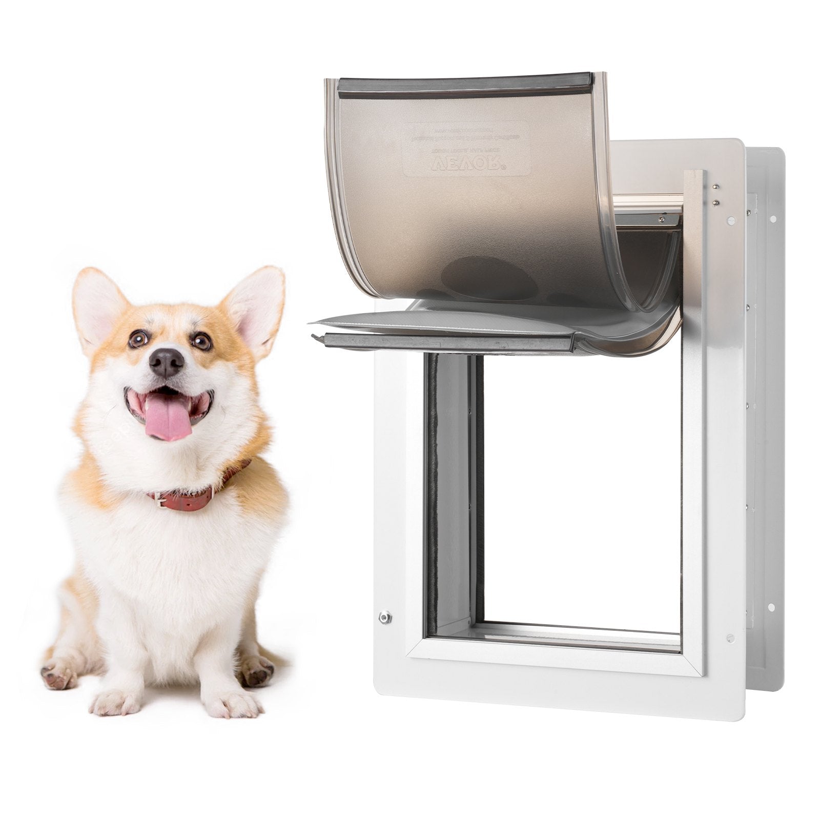 VEVOR Pet Door, 31.2 x 43.5 cm Metal Frame with Lock and 3-Flap System, Weatherproof Doggy Door, Easy to Install in Interior or Exterior Walls, Pet Door Suitable for Cat Doggie Kitties White-Medium